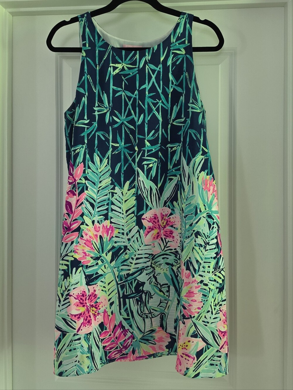Lilly Pulitzer Navy Silk Mini Dress with Teal and Pink Floral Print